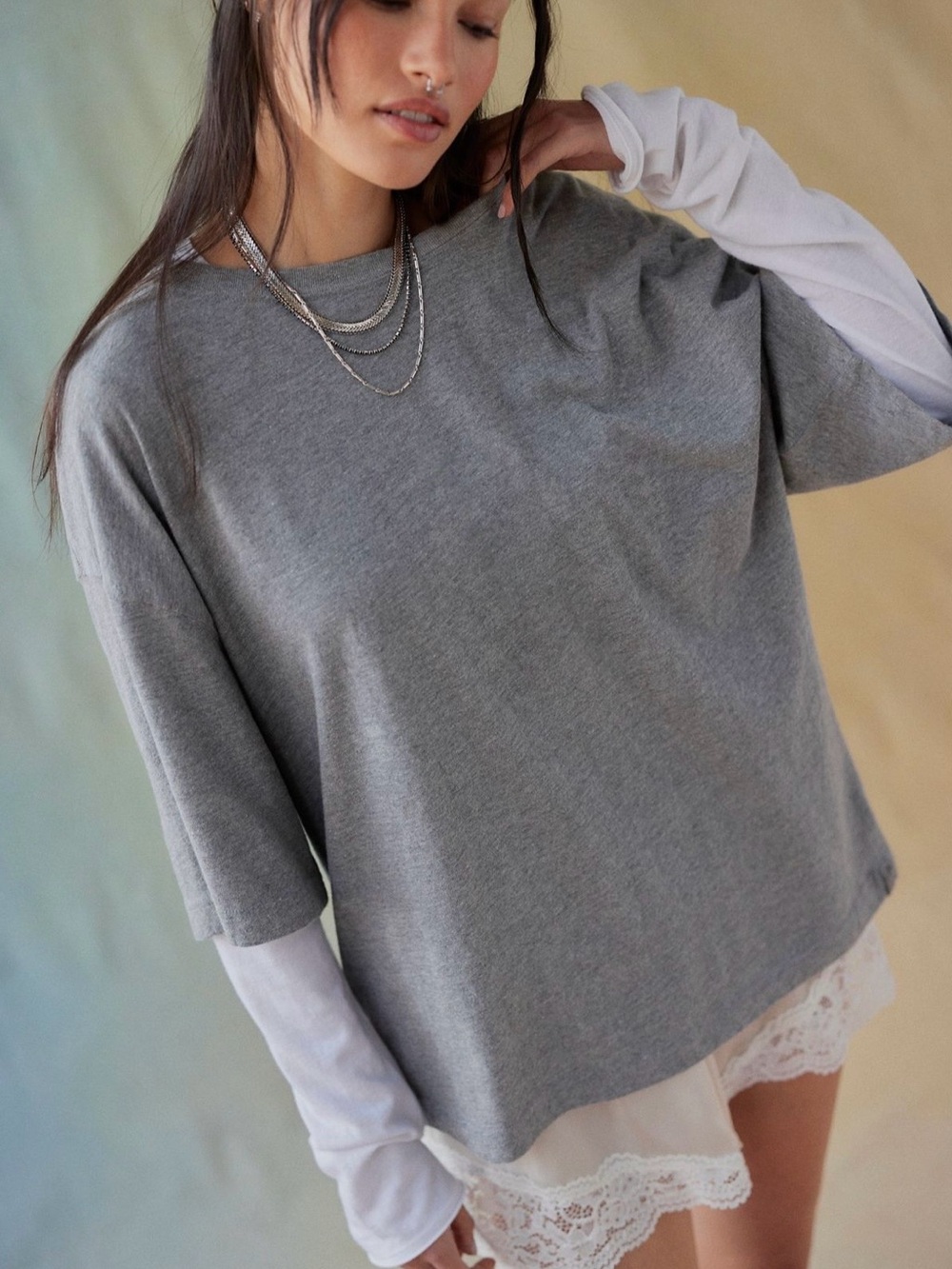 Free People We The Free Perfect Oversized Tee Grey, size L, like new!
